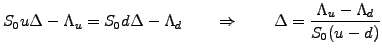 $\displaystyle S_0 u\Delta -\Lambda_u = S_0 d\Delta -\Lambda_d \qquad\Rightarrow\qquad \Delta = \frac{\Lambda_u-\Lambda_d}{S_0(u-d)}$