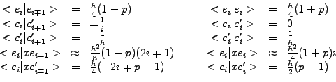 \begin{displaymath}\begin{array}{cclccl} <e_i \vert e_{i\mp 1} > &=& \frac{h}{4}...
... & <e_i \vert x e_{i}^\prime > &=& \frac{h}{2}(p-1) \end{array}\end{displaymath}